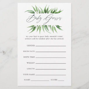 Lámina Juego de adivinanzas de Baby Shower para el verde