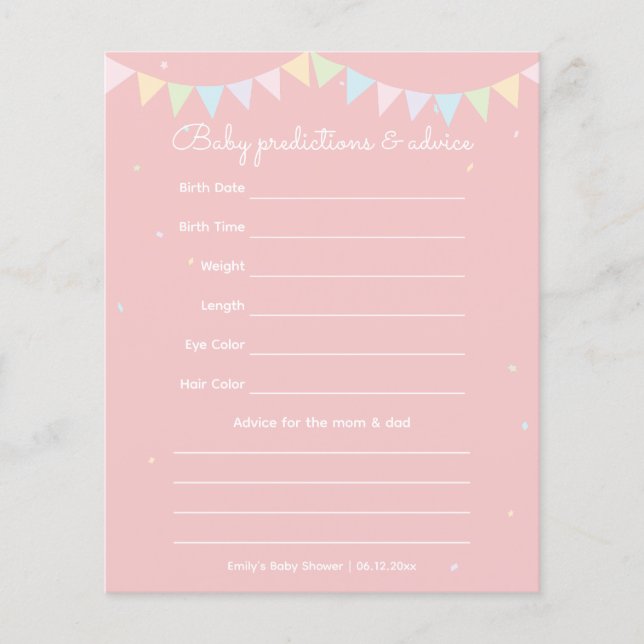 Lámina Juego de adivinanzas para baby shower de niña con  (Anverso)