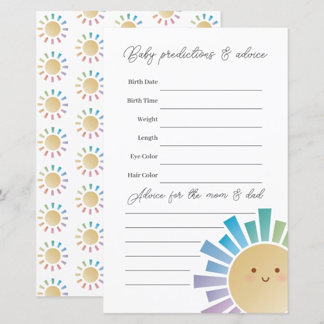 Lámina Juego de adivinanzas para Baby Shower del arcoiris (Anverso / Reverso)