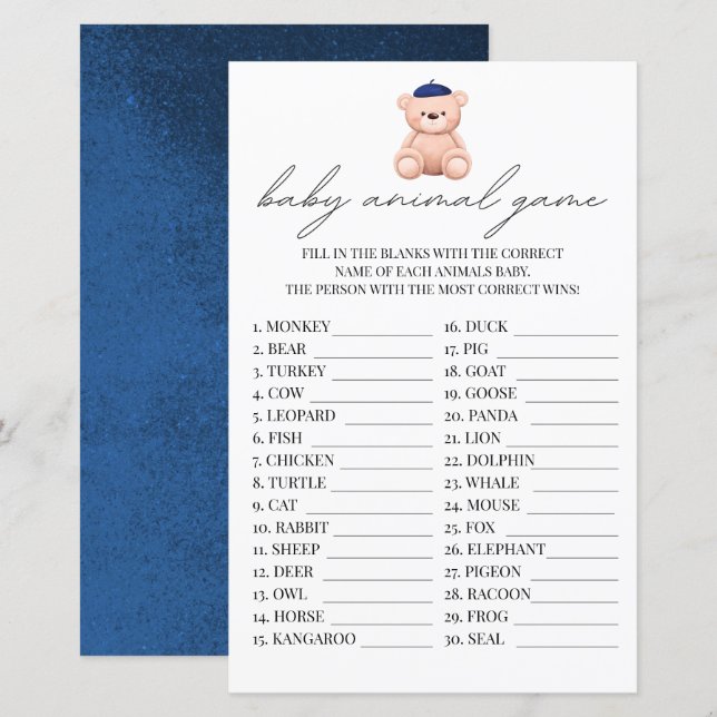 Lámina Juego de animales Bebé Bonjour Bebe Watercolor (Anverso / Reverso)