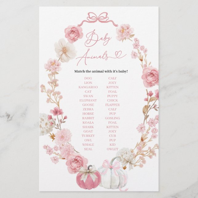 Lámina Juego de animales de bebé de calabaza blanca y ros (Anverso)