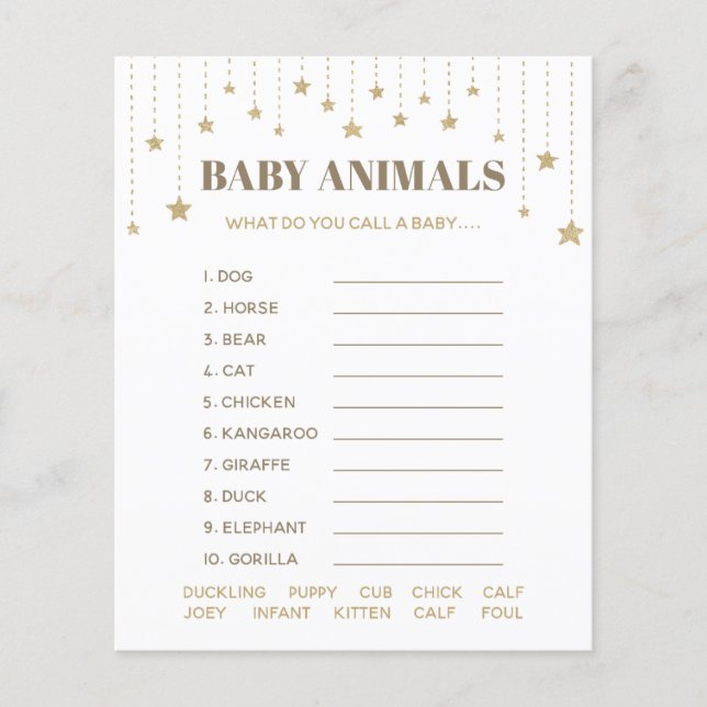 Lámina Juego de animales de bebé de la ducha de la estrel (Anverso)