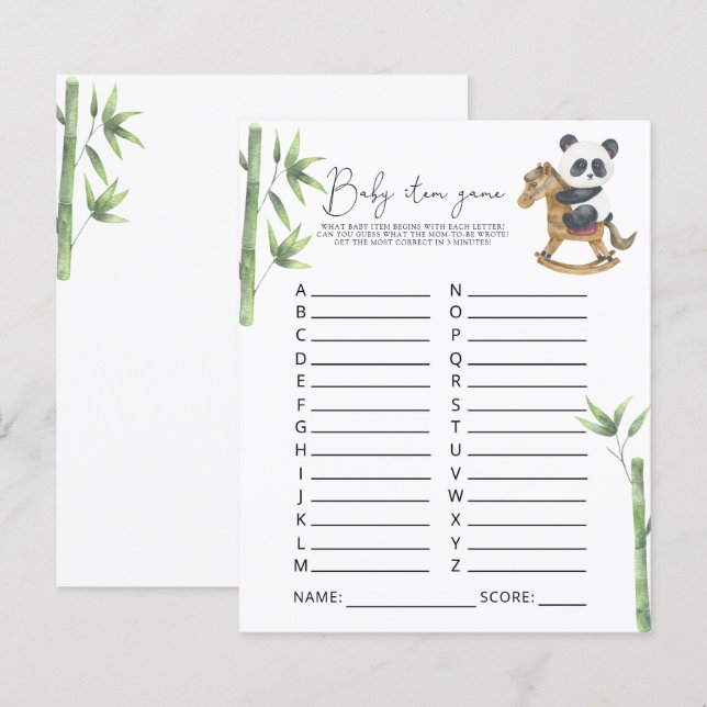 Lámina Juego de artículos de bebé oso panda. Juego de bab (Anverso / Reverso)