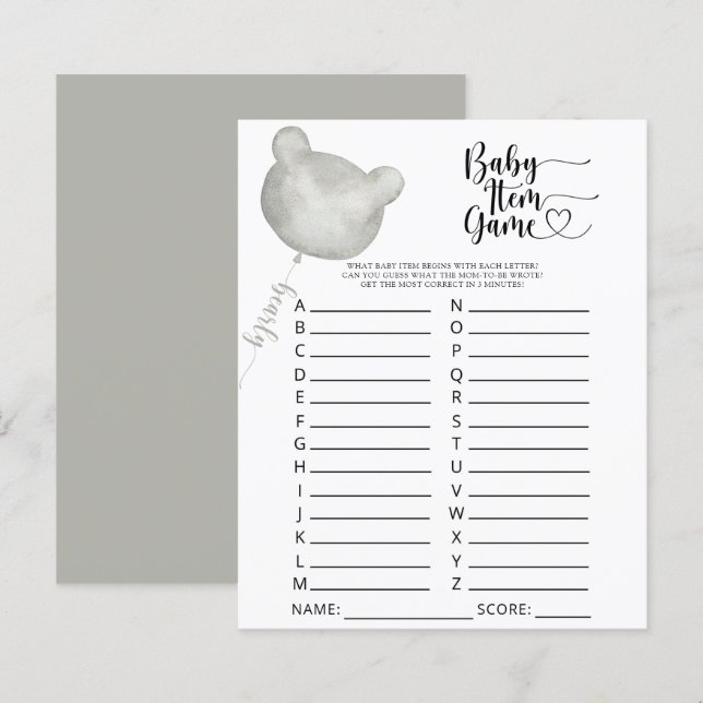 Lámina Juego de artículos para bebé. Juego de baby shower (Anverso / Reverso)