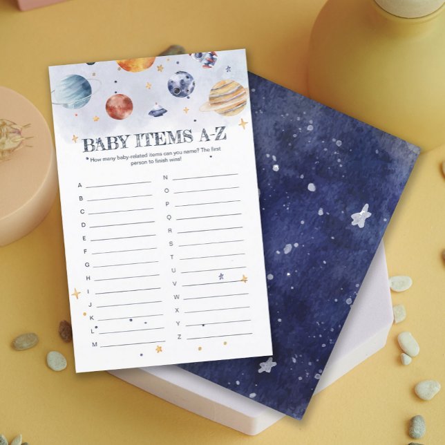 Lámina Juego de artículos para bebés de Astronaunaunicant (Astronaunt Rocketship Baby Shower Baby Items Game)