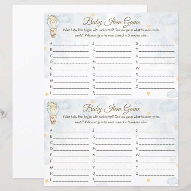 Lámina Juego de artículos para bebés - Diseño de globos d (Anverso / Reverso)