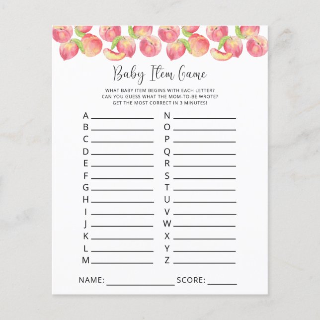 Lámina Juego de artículos para bebés. Juego Baby Shower (Anverso)