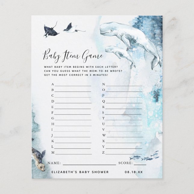 Lámina Juego de artículos para bebés | Juego Baby Shower (Anverso)