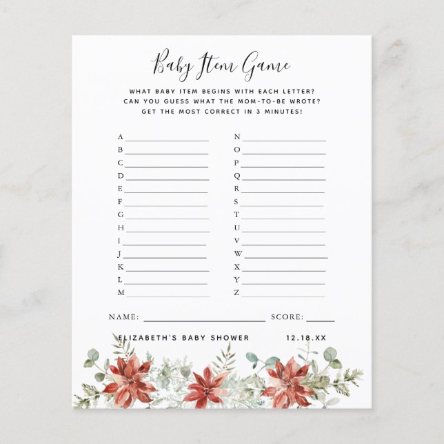 Lámina Juego de artículos para bebés | Juego Baby Shower (Anverso)