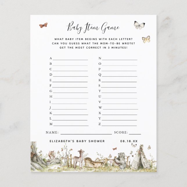 Lámina Juego de artículos para bebés | Juego Baby Shower (Anverso)