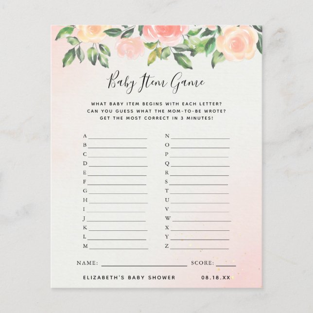 Lámina Juego de artículos para bebés | Juego Baby Shower (Anverso)