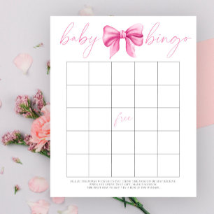 Lámina Juego de Baby Bingo con lazo rosa acuarela