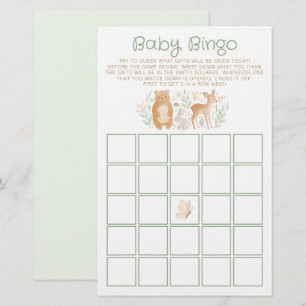Lámina Juego de Baby Bingo con tema de bosque