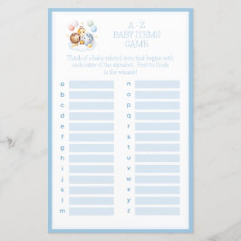Lámina Juego de Baby Shower A-Z para animales de globos d