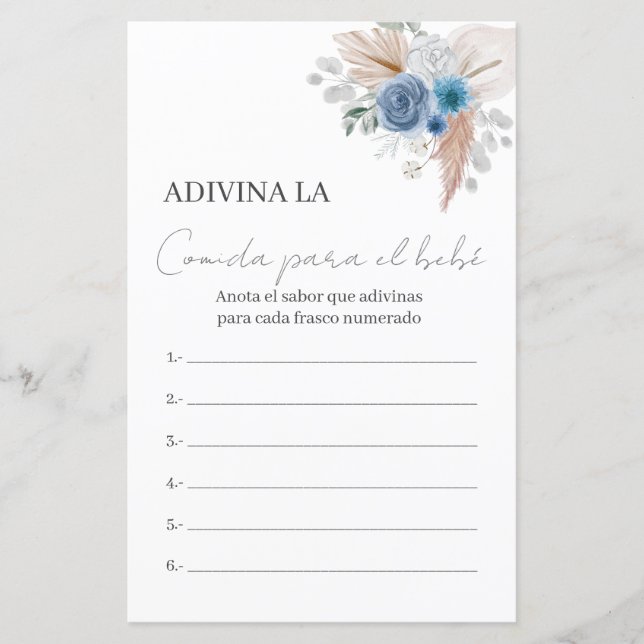 Lámina Juego de Baby Shower Adivina la comida (Anverso)