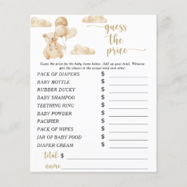 Lámina Juego de Baby Shower Adivina sobre el precio del o