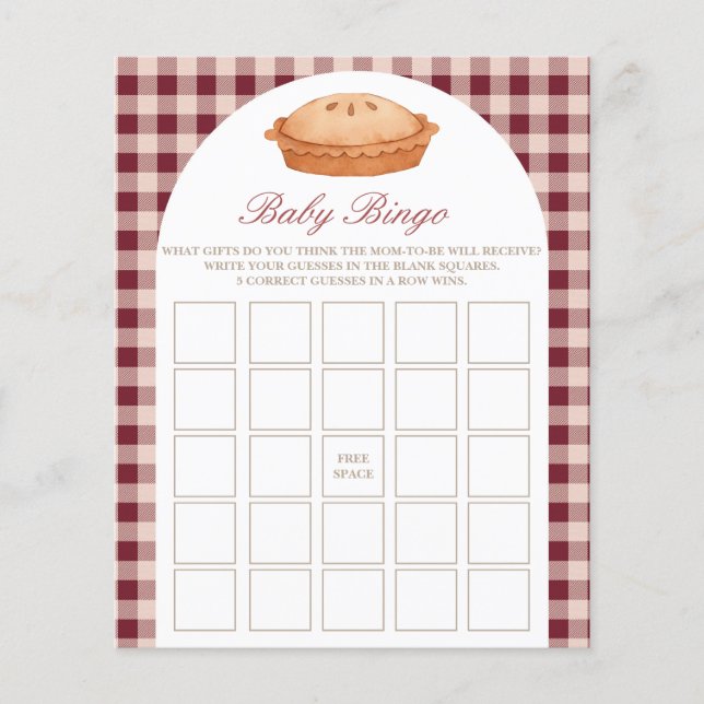 Lámina Juego de Baby Shower Baby Bingo Cutie Pie (Anverso)