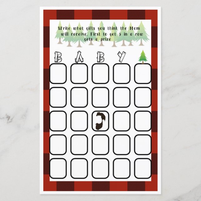 Lámina Juego de Baby Shower Baby Bingo Little Lumberjack (Anverso)