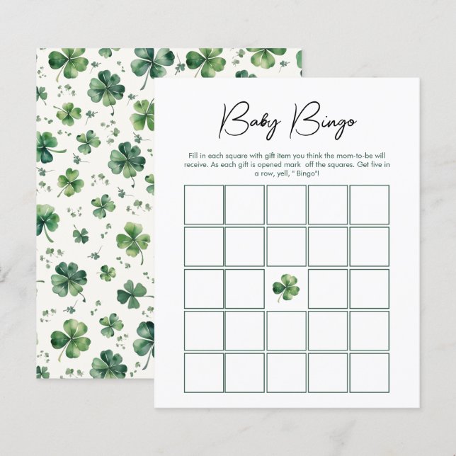 Lámina Juego de Baby Shower Baby Bingo Lucky Charm (Anverso / Reverso)