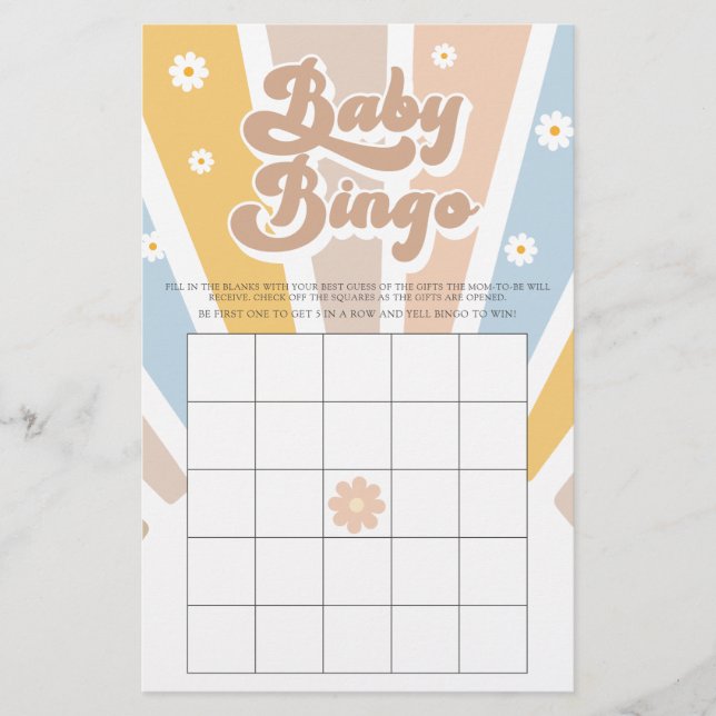 Lámina Juego de Baby Shower Baby Bingo Retro Sunshine Gro (Anverso)