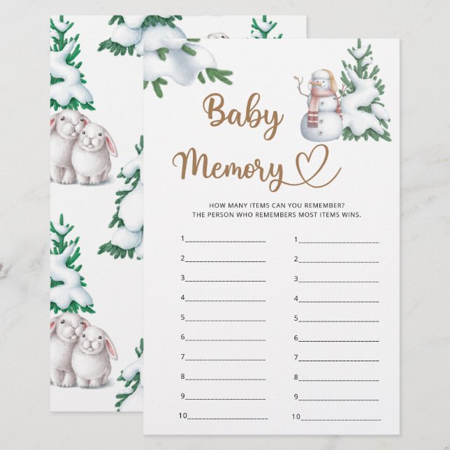Lámina Juego de Baby Shower Baby Memory Winter (Anverso / Reverso)