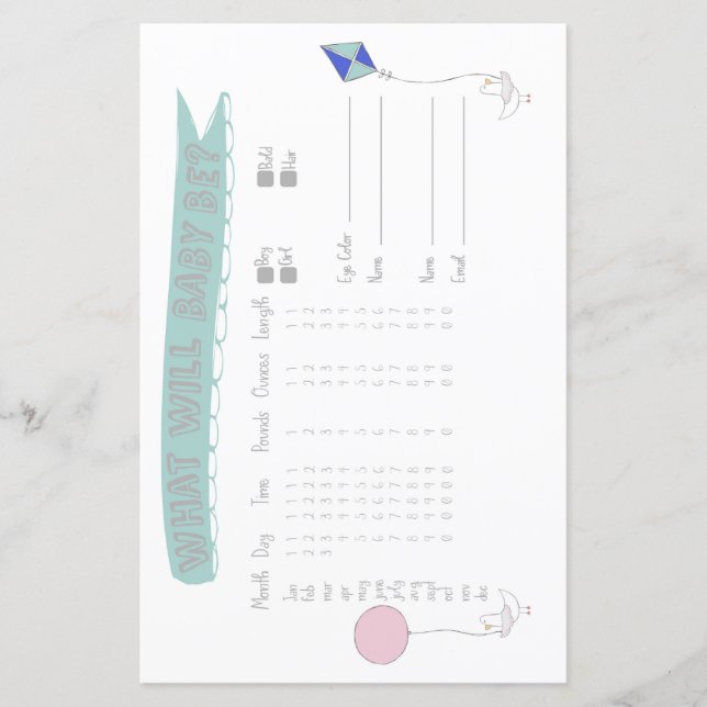 Lámina Juego de Baby Shower Baby Predictor Adventure (Anverso)