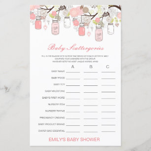Lámina Juego de Baby Shower Baby Scattergories IMPRESIONA