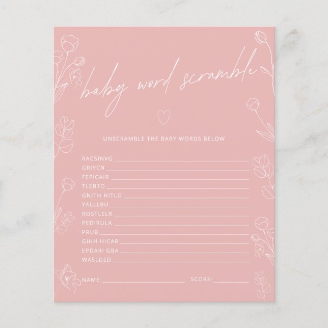 Lámina Juego de Baby Shower Baby Word Scramble (Anverso)