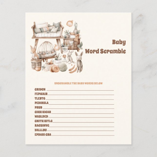 Lámina Juego de Baby Shower Baby Word Scramble (Anverso)
