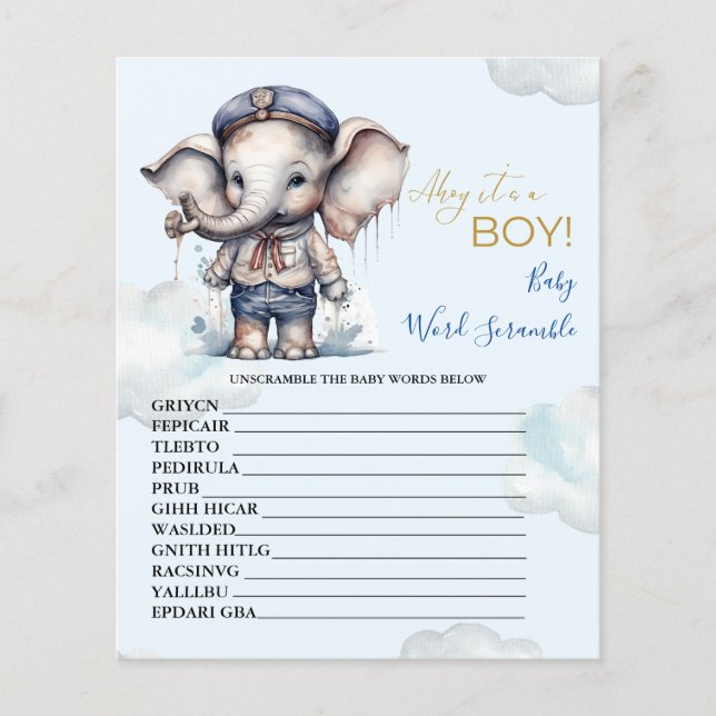 Lámina Juego de Baby Shower Baby Word Scramble (Anverso)