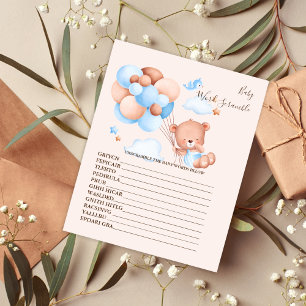 Lámina Juego de Baby Shower Baby Word Scramble