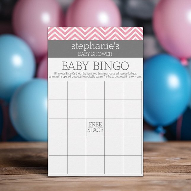 Lámina Juego de Baby Shower Bingo Pastel Pink Chevrons (Custom Baby Shower Games)