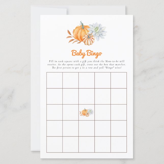 Lámina Juego de Baby Shower Bingo Pequeño Calabaza Caída  (Anverso)