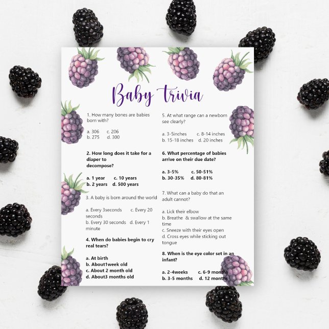 Lámina Juego de Baby Shower Blackberry Baby Trivia (Subido por el creador)