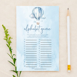 Lámina Juego de Baby Shower Blue Hot Air Balloon Alphabet
