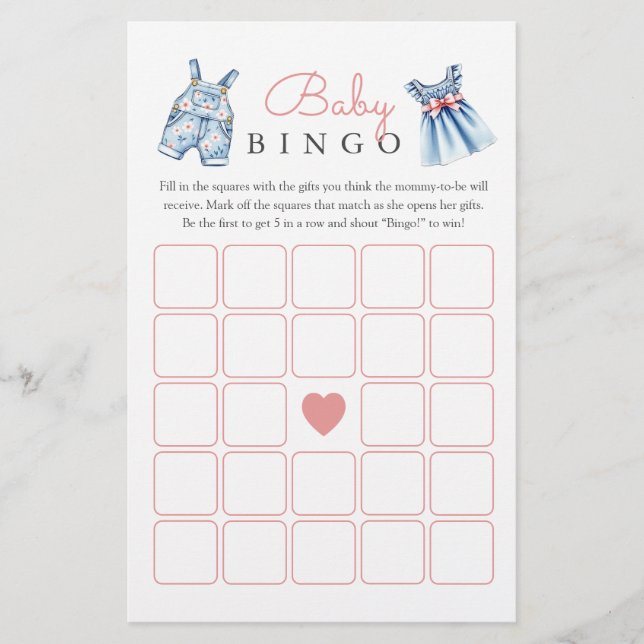 Lámina Juego de Baby Shower Blue Jean Baby Bingo (Anverso)