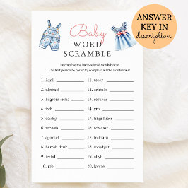 Lámina Juego de Baby Shower Blue Jean Baby Word Scramble