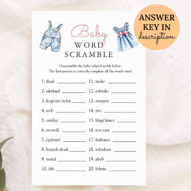 Lámina Juego de Baby Shower Blue Jean Baby Word Scramble (Subido por el creador)