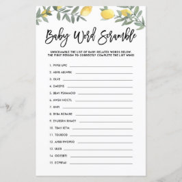 Lámina Juego de Baby Shower Boho Lemon Baby Word Scramble