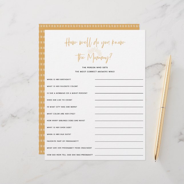 Lámina Juego de Baby Shower Boho Sunshine (Anverso/Reverso In Situ)