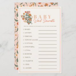 Lámina Juego de Baby Shower Boho Wildflower Word Scramble