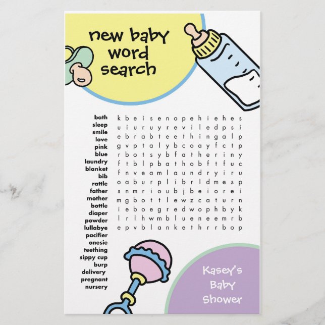 Lámina Juego de Baby Shower - Búsqueda de Word (Anverso)
