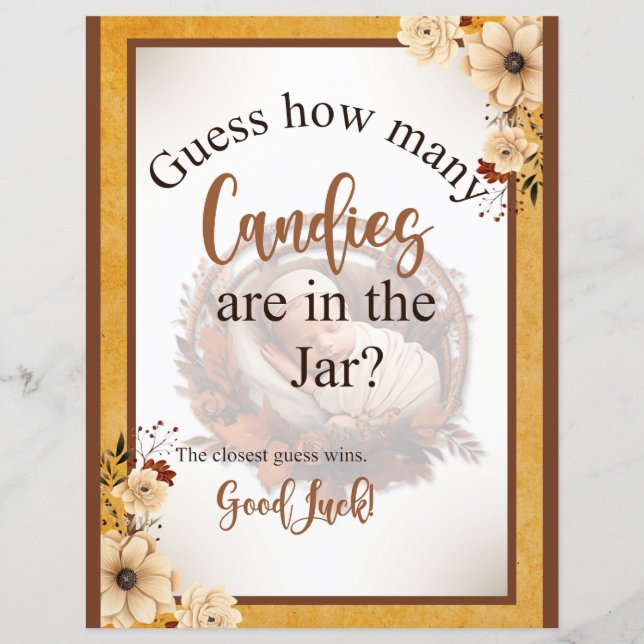 Lámina Juego de Baby Shower Candy Jar con flores de boho  (Anverso)