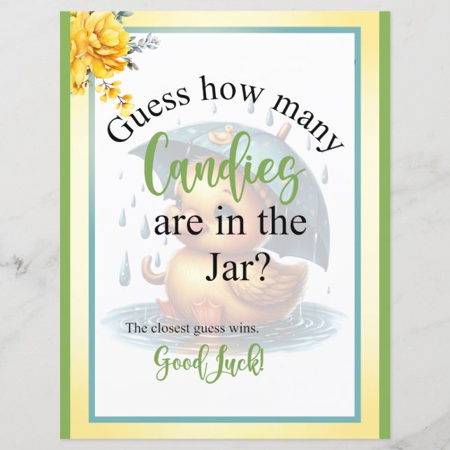 Lámina Juego de Baby Shower Candy Jar de Cubber Duck (Anverso)