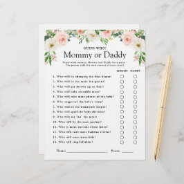 Lámina Juego de Baby Shower con flores rosadas Adivina qu