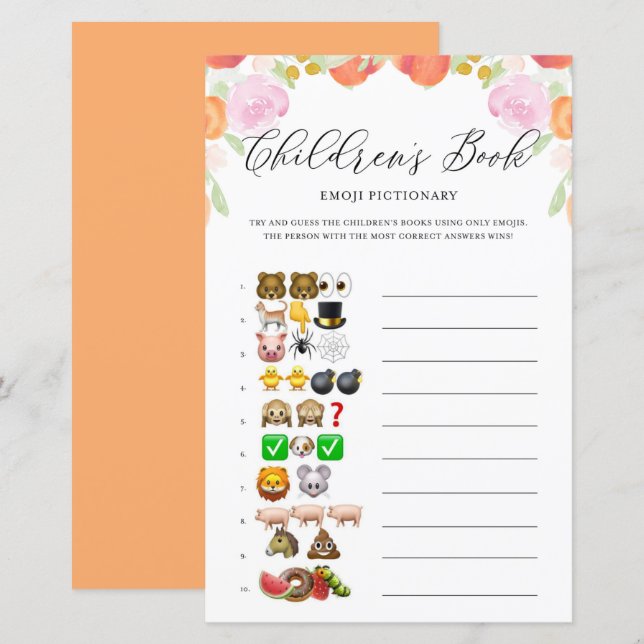 Lámina Juego de Baby Shower con imágenes de Emoji de dura (Anverso / Reverso)