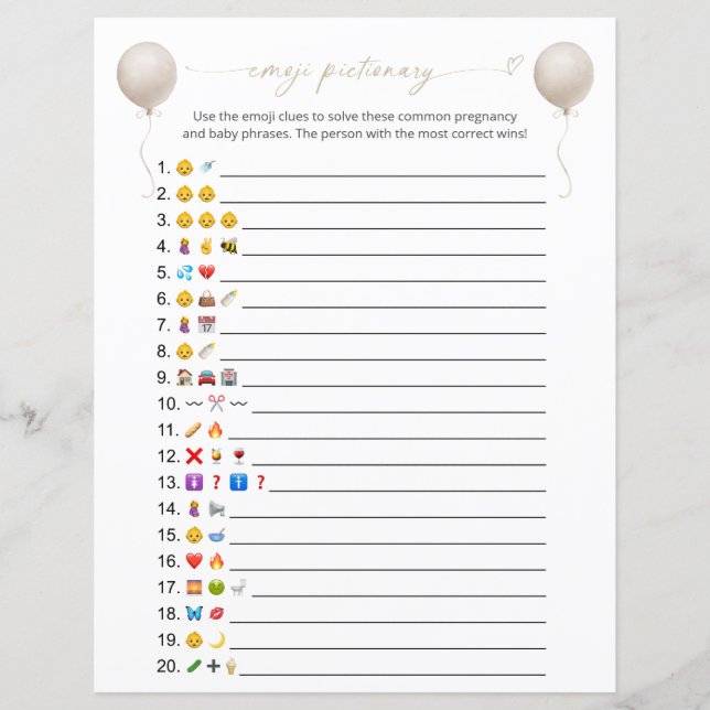 Lámina Juego de Baby Shower con imágenes de Emoji de glob (Anverso)