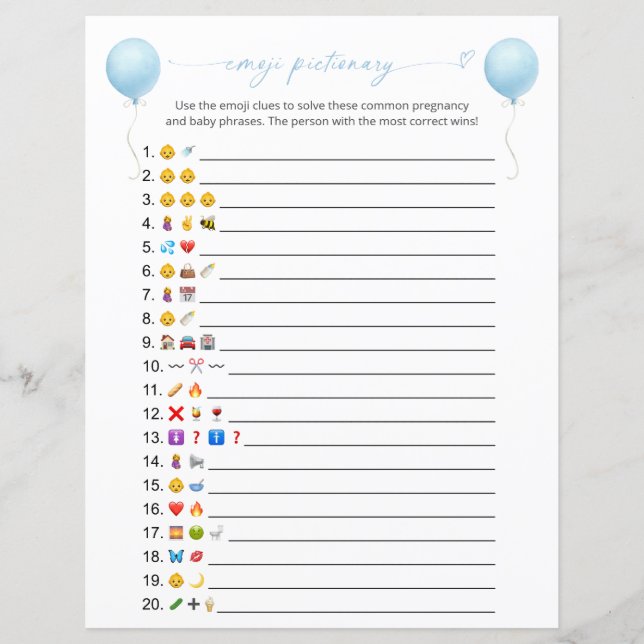 Lámina Juego de Baby Shower con imágenes de Emoji de glob (Anverso)