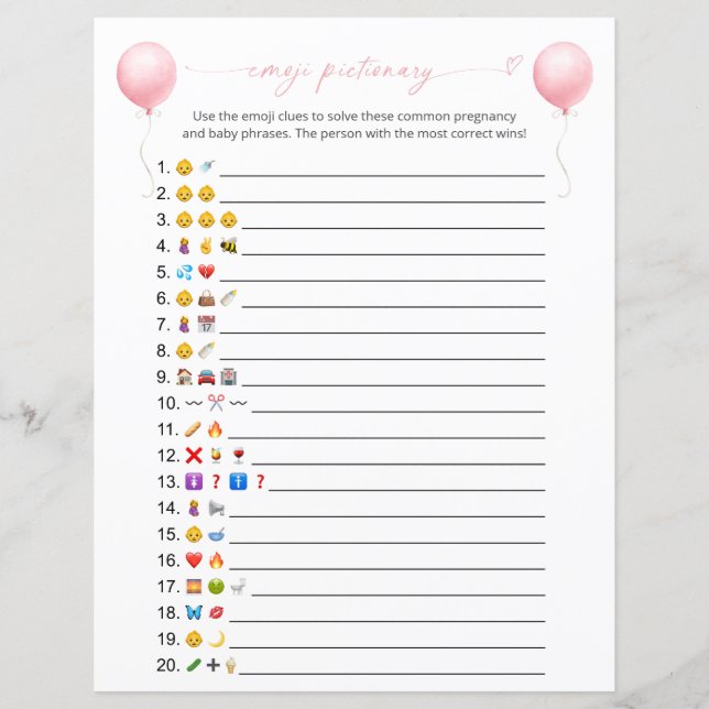 Lámina Juego de Baby Shower con imágenes de Emoji de glob (Anverso)