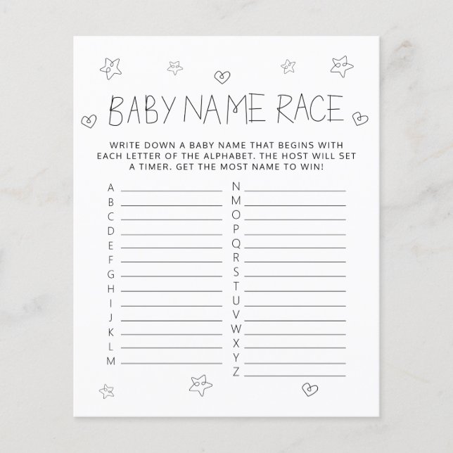 Lámina Juego de Baby Shower con nombre negro de guión min (Anverso)